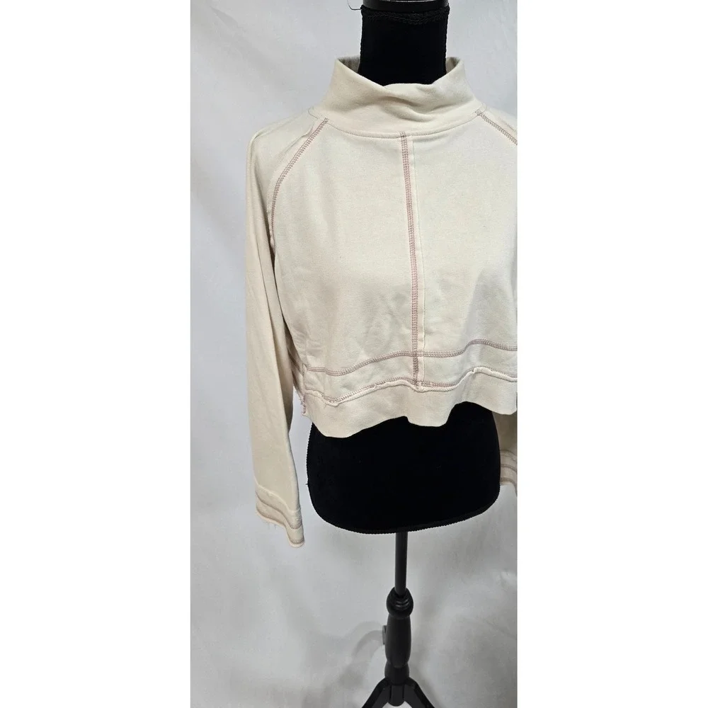 Daily Practice Anthropologie women XXS mock neck crop sweatshirt granola - Picture 3 of 9